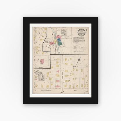Old map wall art mockup — black gallery frame with white mat — Sanborn Fire Insurance Map from Jonesville, Hillsdale County, Michigan (1922) - Complete Map Set