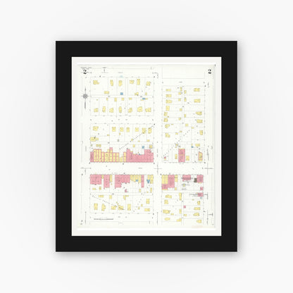 Old map wall art mockup — black gallery frame with white mat — Sanborn Fire Insurance Map from Kenyon, Goodhue County, Minnesota (1933), Sheet #0002