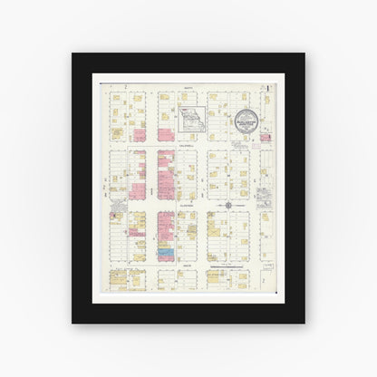 Old map wall art mockup — black gallery frame with white mat — Sanborn Fire Insurance Map from Burlington Junction, Nodaway County, Missouri (1916) - Complete Map Set