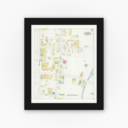 Old map wall art mockup — black gallery frame with white mat — Sanborn Fire Insurance Map from North Attleborough, Bristol County, Massachusetts (1899), Sheet #0007
