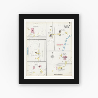 Old map wall art mockup — black gallery frame with white mat — Sanborn Fire Insurance Map from Coal City, Grundy County, Illinois (1892), Sheet #0003