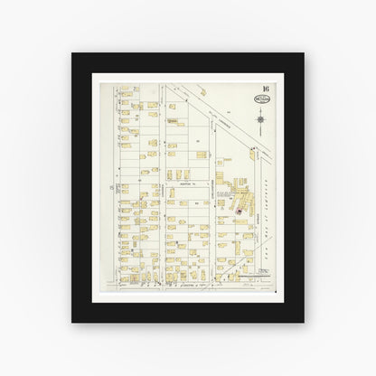 Old map wall art mockup — black gallery frame with white mat — Sanborn Fire Insurance Map from Methuen, Essex County, Massachusetts (1919), Sheet #0016