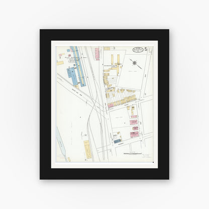 Old map wall art mockup — black gallery frame with white mat — Sanborn Fire Insurance Map from Bristol, Bucks County, Pennsylvania (1927), Sheet #0005