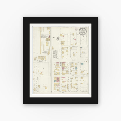 Old map wall art mockup — black gallery frame with white mat — Sanborn Fire Insurance Map from Ashmore, Coles County, Illinois (1902), Sheet #0001