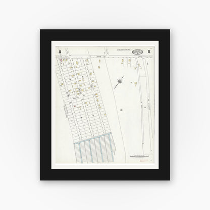Old map wall art mockup — black gallery frame with white mat — Sanborn Fire Insurance Map from Northfield, Atlantic County, New Jersey (1924), Sheet #0008