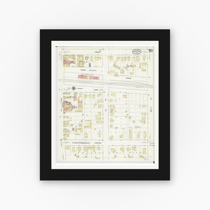 Old map wall art mockup — black gallery frame with white mat — Sanborn Fire Insurance Map from Antigo, Langlade County, Wisconsin (1909), Sheet #0010