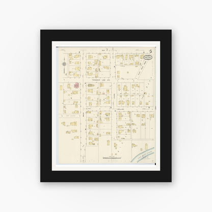 Old map wall art mockup — black gallery frame with white mat — Sanborn Fire Insurance Map from Payne, Paulding County, Ohio (1913), Sheet #0005