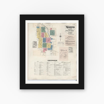 Old map wall art mockup — black gallery frame with white mat — Sanborn Fire Insurance Map from Rochester, Fulton County, Indiana (1942) - Complete Map Set