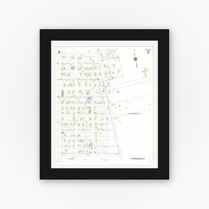 Old map wall art mockup — black gallery frame with white mat — Sanborn Fire Insurance Map from Frisco, Collin County, Texas (1949), Sheet #0003