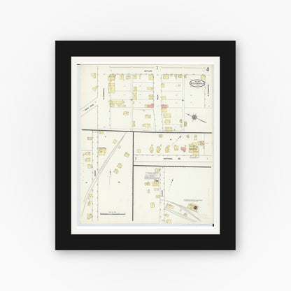Old map wall art mockup — black gallery frame with white mat — Sanborn Fire Insurance Map from Saint Clairsville, Belmont County, Ohio (1911), Sheet #0004