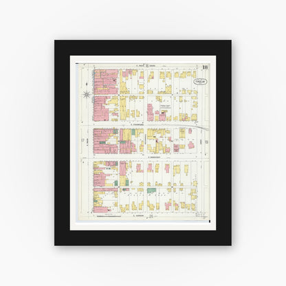 Old map wall art mockup — black gallery frame with white mat — Sanborn Fire Insurance Map from Findlay, Hancock County, Ohio (1901), Sheet #0018