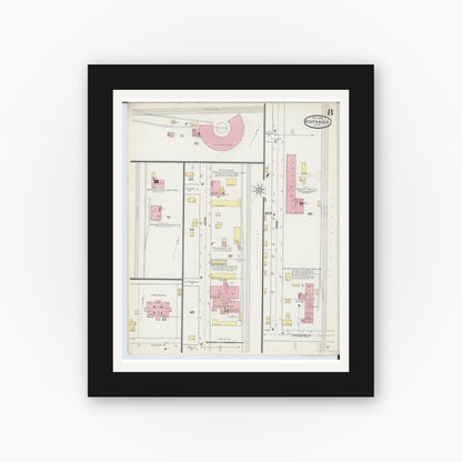 Old map wall art mockup — black gallery frame with white mat — Sanborn Fire Insurance Map from Ashtabula, Ashtabula County, Ohio (1893), Sheet #0008