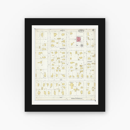 Old map wall art mockup — black gallery frame with white mat — Sanborn Fire Insurance Map from Sandwich, De Kalb County, Illinois (1902), Sheet #0004