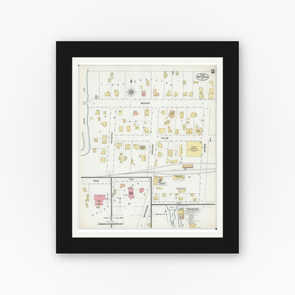Old map wall art mockup — black gallery frame with white mat — Sanborn Fire Insurance Map from Waterloo, Jefferson County, Wisconsin (1899), Sheet #0002
