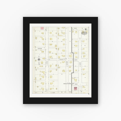 Old map wall art mockup — black gallery frame with white mat — Sanborn Fire Insurance Map from McKinney, Collin County, Texas (1914), Sheet #0003