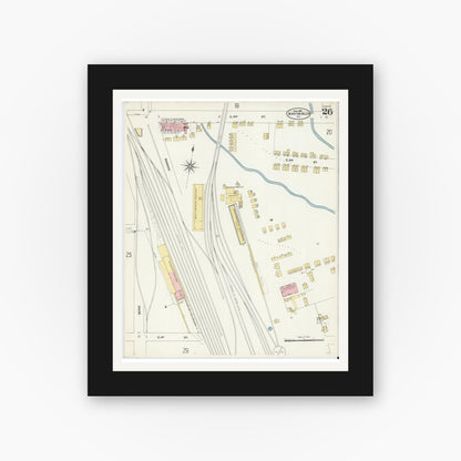 Old map wall art mockup — black gallery frame with white mat — Sanborn Fire Insurance Map from Winston-Salem, Forsyth County, North Carolina (1907), Sheet #0026