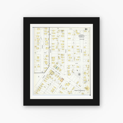 Old map wall art mockup — black gallery frame with white mat — Sanborn Fire Insurance Map from Red Jacket, Houghton County, Michigan (1908), Sheet #0016