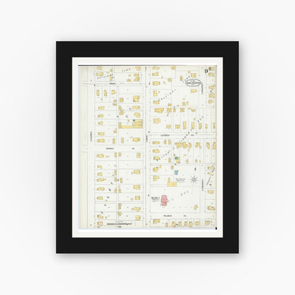 Old map wall art mockup — black gallery frame with white mat — Sanborn Fire Insurance Map from Bowling Green, Wood County, Ohio (1900), Sheet #0009