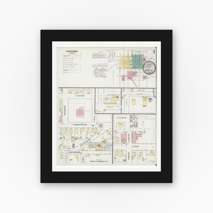 Old map wall art mockup — black gallery frame with white mat — Sanborn Fire Insurance Map from Danville, Hendricks County, Indiana (1893) - Complete Map Set