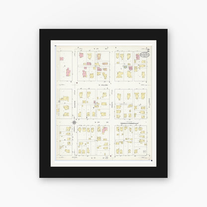 Old map wall art mockup — black gallery frame with white mat — Sanborn Fire Insurance Map from Rochester, Olmsted County, Minnesota (1914), Sheet #0002