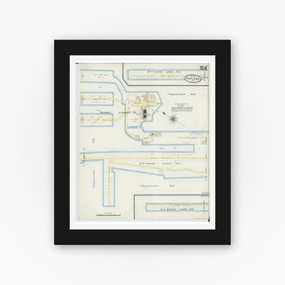Old map wall art mockup — black gallery frame with white mat — Sanborn Fire Insurance Map from Ashland, Ashland County, Wisconsin (1890), Sheet #0024