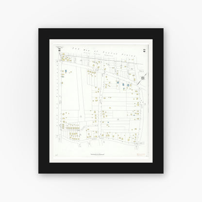 Old map wall art mockup — black gallery frame with white mat — Sanborn Fire Insurance Map from Fanwood, Union County, New Jersey (1933), Sheet #0002