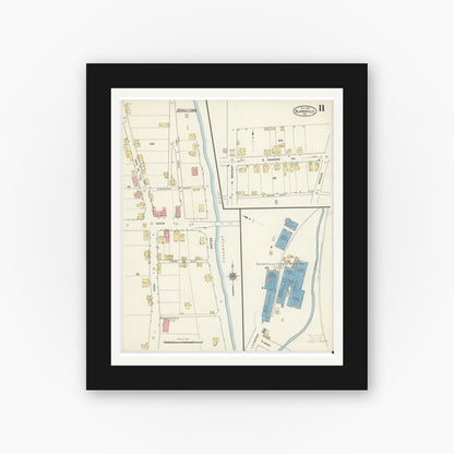 Old map wall art mockup — black gallery frame with white mat — Sanborn Fire Insurance Map from Blairsville, Indiana County, Pennsylvania (1915), Sheet #0011