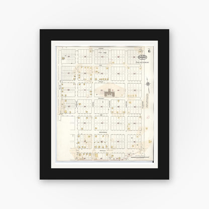 Old map wall art mockup — black gallery frame with white mat — Sanborn Fire Insurance Map from Granger, Williamson County, Texas (1940), Sheet #0006