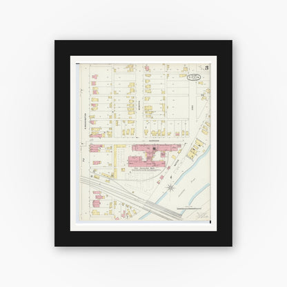 Old map wall art mockup — black gallery frame with white mat — Sanborn Fire Insurance Map from Tiffin, Seneca County, Ohio (1896), Sheet #0003