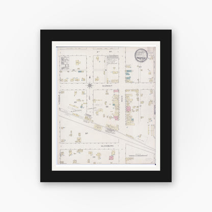 Old map wall art mockup — black gallery frame with white mat — Sanborn Fire Insurance Map from Tampico, Whiteside County, Illinois (1886), Sheet #0001