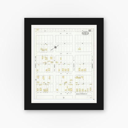 Old map wall art mockup — black gallery frame with white mat — Sanborn Fire Insurance Map from Port Arthur, Jefferson County, Texas (1910), Sheet #0012