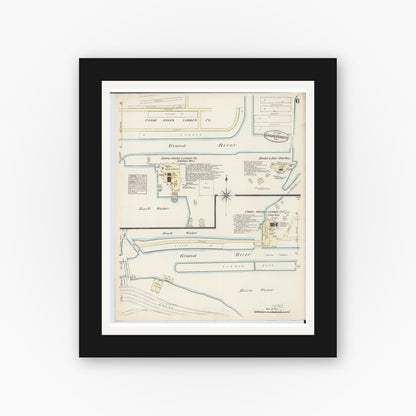 Old map wall art mockup — black gallery frame with white mat — Sanborn Fire Insurance Map from Grand Haven, Ottawa County, Michigan (1883), Sheet #0006