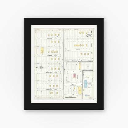 Old map wall art mockup — black gallery frame with white mat — Sanborn Fire Insurance Map from Gary, Lake County, Indiana (1908), Sheet #0004