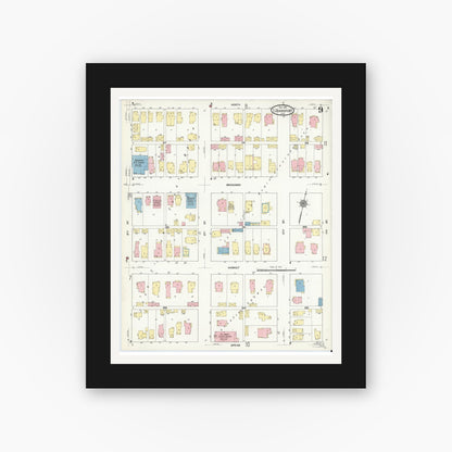 Old map wall art mockup — black gallery frame with white mat — Sanborn Fire Insurance Map from Logansport, Cass County, Indiana (1911), Sheet #0009