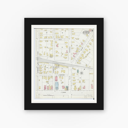 Old map wall art mockup — black gallery frame with white mat — Sanborn Fire Insurance Map from Norwalk, Huron County, Ohio (1893), Sheet #0005