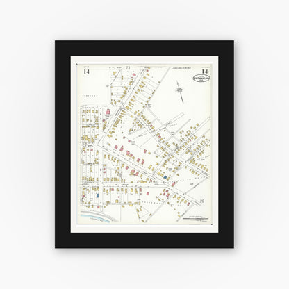 Old map wall art mockup — black gallery frame with white mat — Sanborn Fire Insurance Map from New Philadelphia, Tuscarawas County, Ohio (1926), Sheet #0014