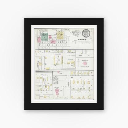 Old map wall art mockup — black gallery frame with white mat — Sanborn Fire Insurance Map from Fairfield, Wayne County, Illinois (1893) - Complete Map Set