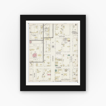 Old map wall art mockup — black gallery frame with white mat — Sanborn Fire Insurance Map from Tomah, Monroe County, Wisconsin (1885), Sheet #0002
