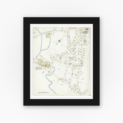 Old map wall art mockup — black gallery frame with white mat — Sanborn Fire Insurance Map from Danvers, Essex County, Massachusetts (1916), Sheet #0018
