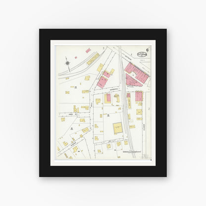 Old map wall art mockup — black gallery frame with white mat — Sanborn Fire Insurance Map from Pittsburg, Camp County, Texas (1921), Sheet #0006