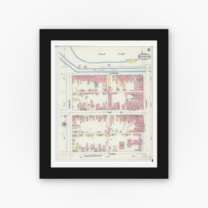 Old map wall art mockup — black gallery frame with white mat — Sanborn Fire Insurance Map from Chillicothe, Ross County, Ohio (1890), Sheet #0005