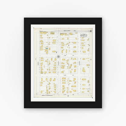 Old map wall art mockup — black gallery frame with white mat — Sanborn Fire Insurance Map from Marshfield, Wood County, Wisconsin (1904), Sheet #0008