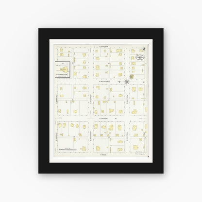 Old map wall art mockup — black gallery frame with white mat — Sanborn Fire Insurance Map from Stamford, Jones County, Texas (1908), Sheet #0002