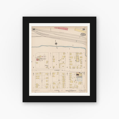 Old map wall art mockup — black gallery frame with white mat — Sanborn Fire Insurance Map from Temple, Bell County, Texas (1922), Sheet #0010