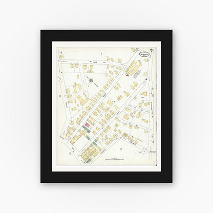 Old map wall art mockup — black gallery frame with white mat — Sanborn Fire Insurance Map from Woburn, Middlesex County, Massachusetts (1910), Sheet #0007