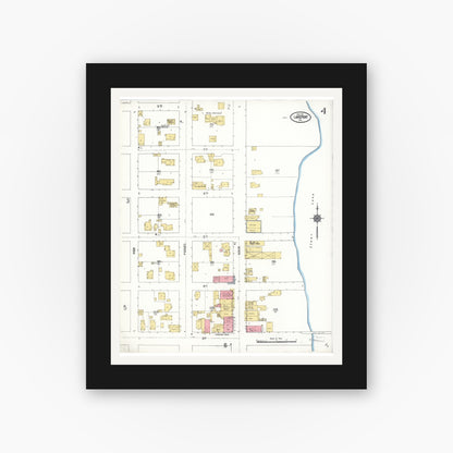 Old map wall art mockup — black gallery frame with white mat — Sanborn Fire Insurance Map from Lakeport, Lake County, California (1911), Sheet #0004