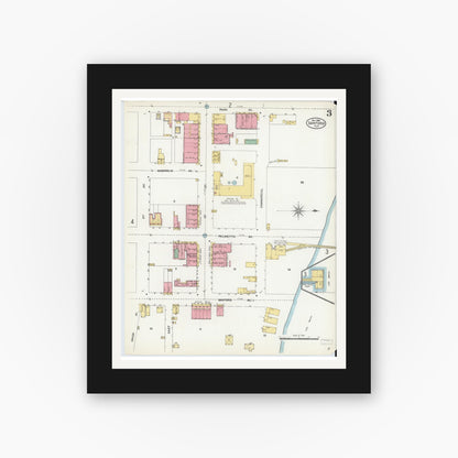 Old map wall art mockup — black gallery frame with white mat — Sanborn Fire Insurance Map from Sanford, Seminole County, Florida (1906), Sheet #0003