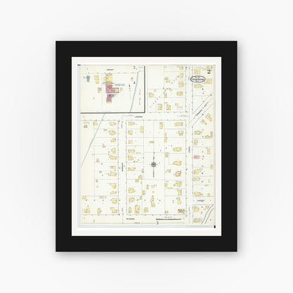Old map wall art mockup — black gallery frame with white mat — Sanborn Fire Insurance Map from Eaton Rapids, Eaton County, Michigan (1911), Sheet #0002