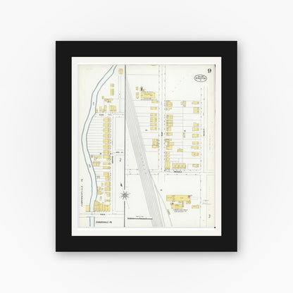 Old map wall art mockup — black gallery frame with white mat — Sanborn Fire Insurance Map from Kingston, Luzerne County, Pennsylvania (1903), Sheet #0009