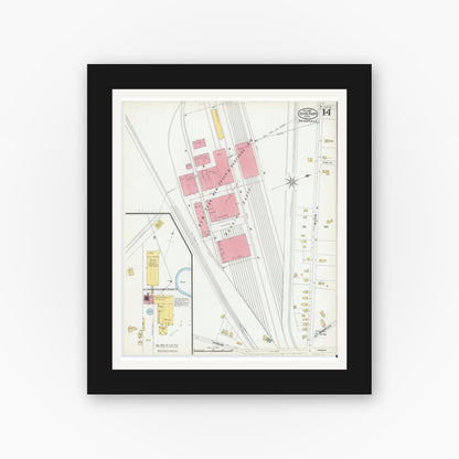 Old map wall art mockup — black gallery frame with white mat — Sanborn Fire Insurance Map from Hyde Park, Norfolk County, Massachusetts (1900), Sheet #0014